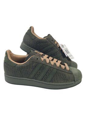 Adidas Superstar II Crocodile-Embossed Sneakers Green & Tan Sz M 10.5 / W 11.5